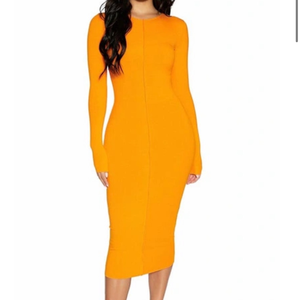 BROWN Ribbed Long Sleeve Dress